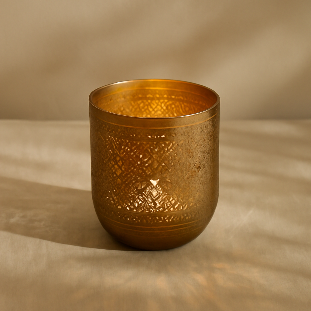 Hand-finished brass votive holder for tealights