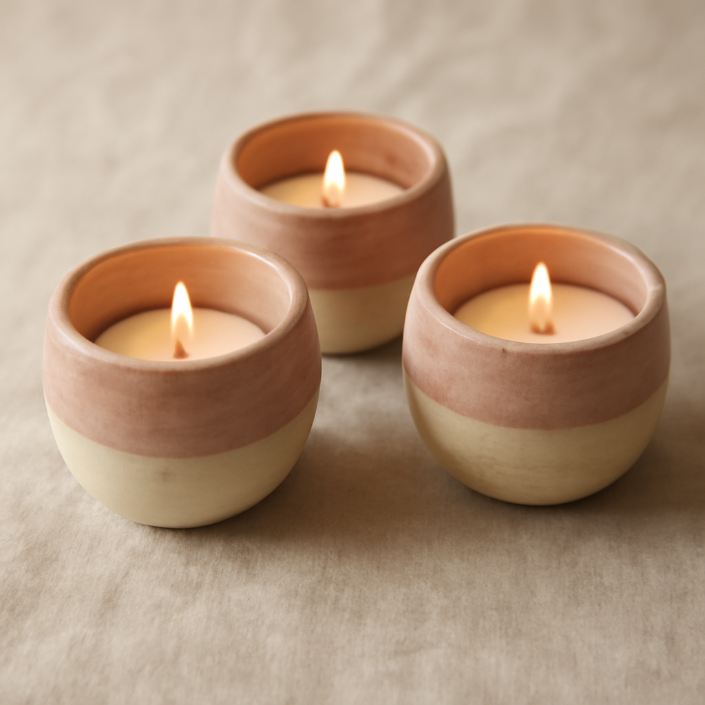 Ceramic tealight holder trio with a clean hand-finished look