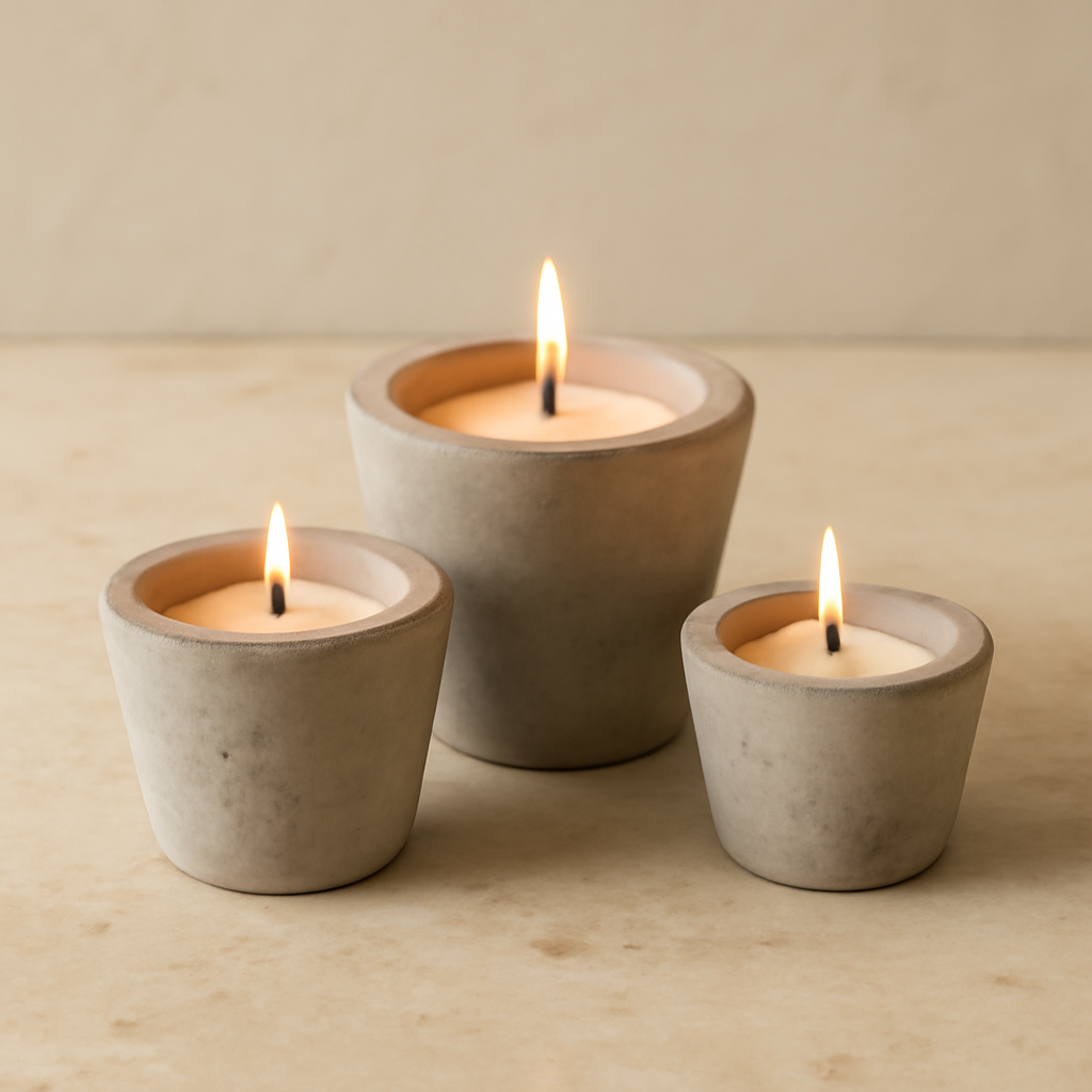 Set of three concrete votive cups for tealights