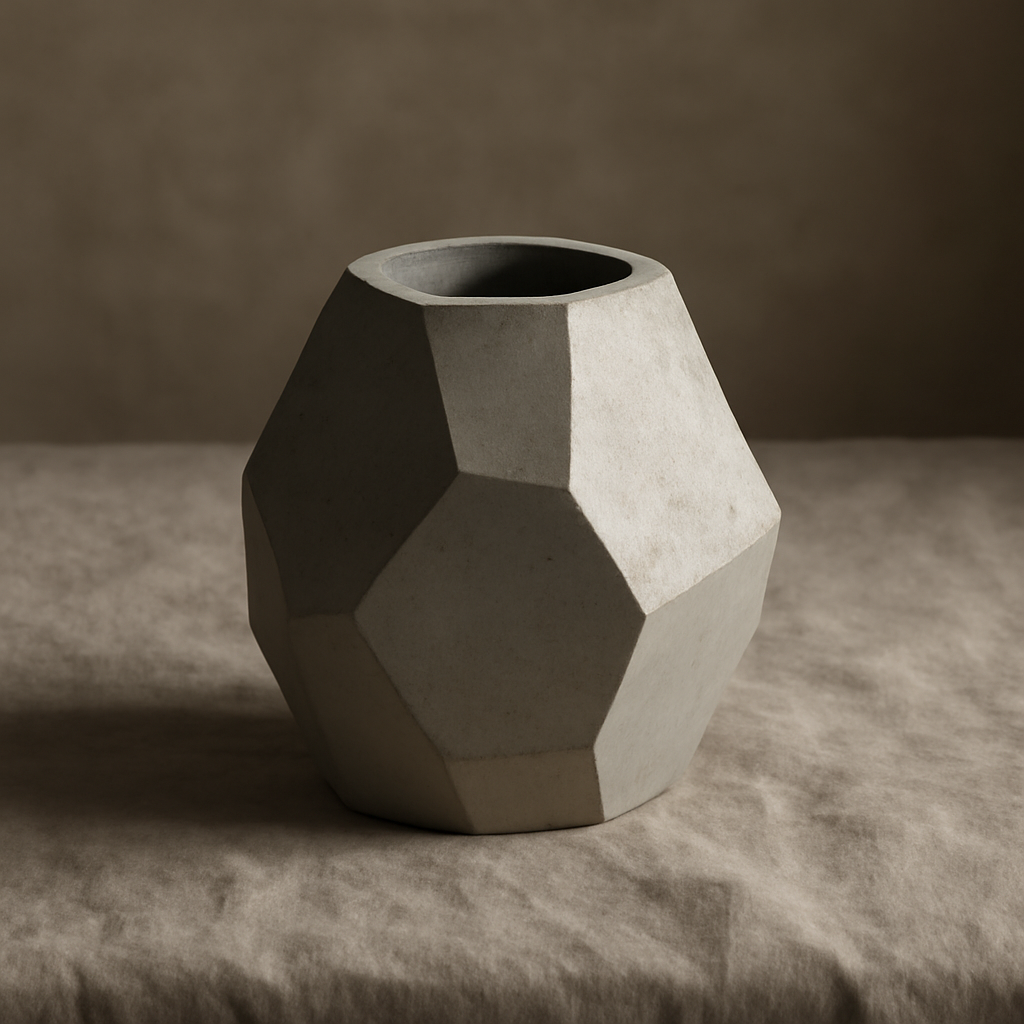 Geometric cement vase with a sculptural hand-finished profile