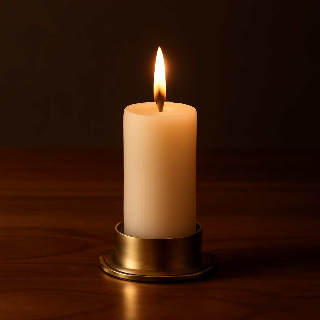 Short ivory pillar candle with a clean, minimalist finish