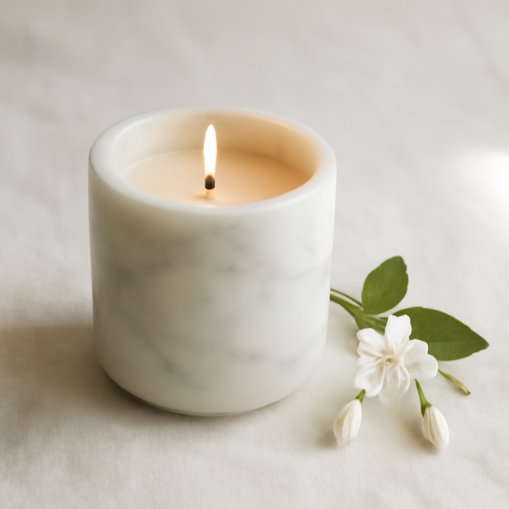 Marble jar candle in Night Jasmine scent by LuxeMyHome