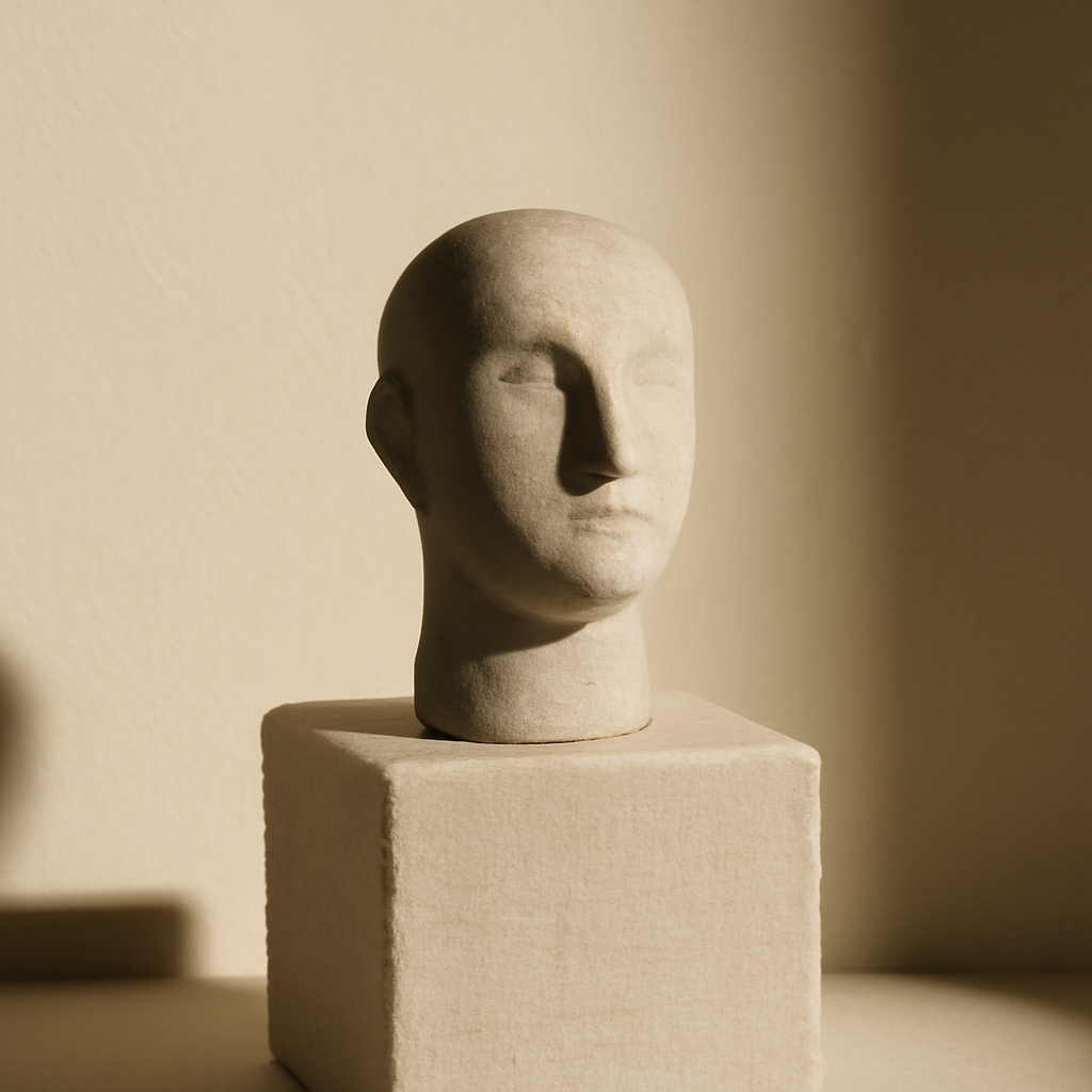 Minimalist bust sculpture in cement with a clean, sculptural finish