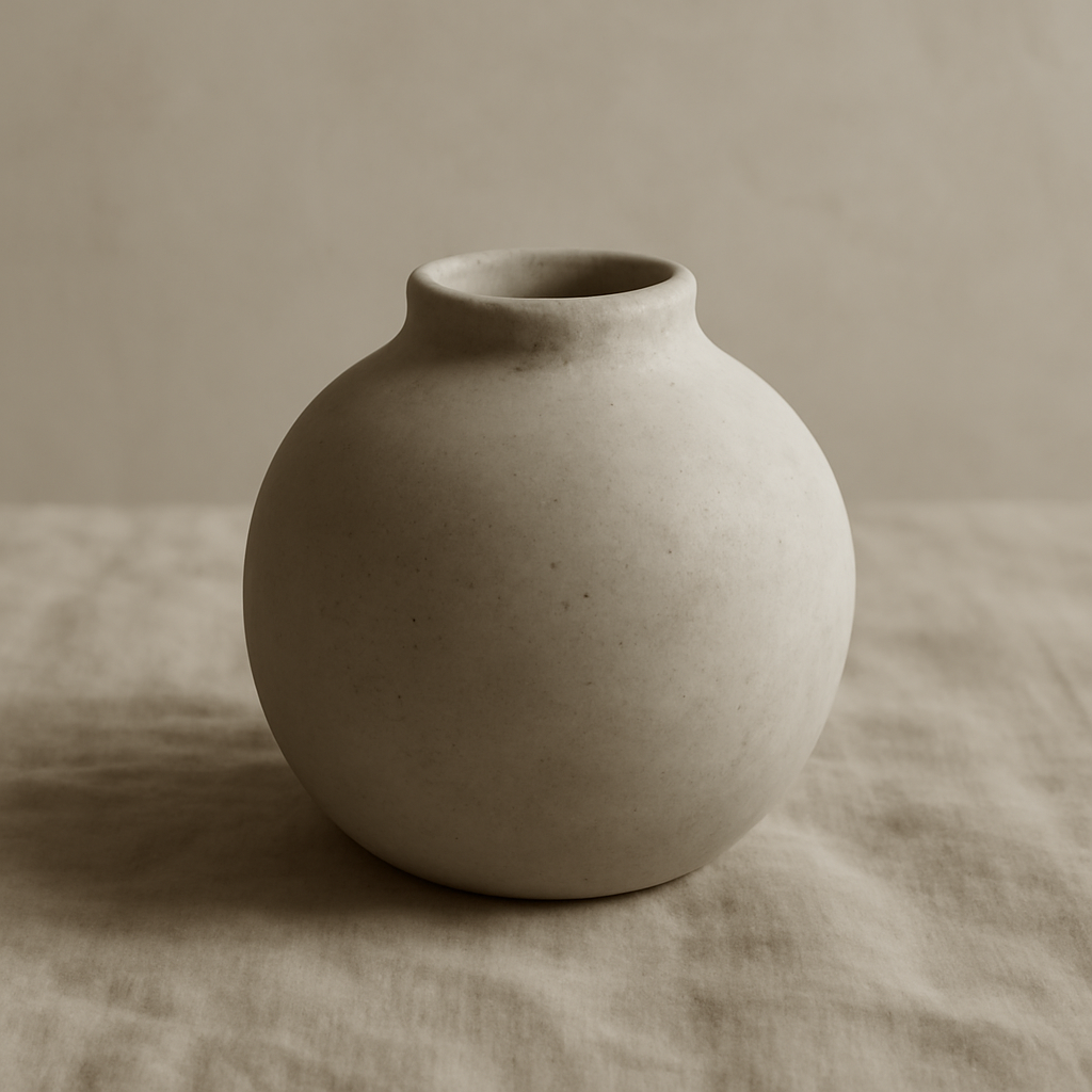 Medium round cement vase with a hand-finished cement texture