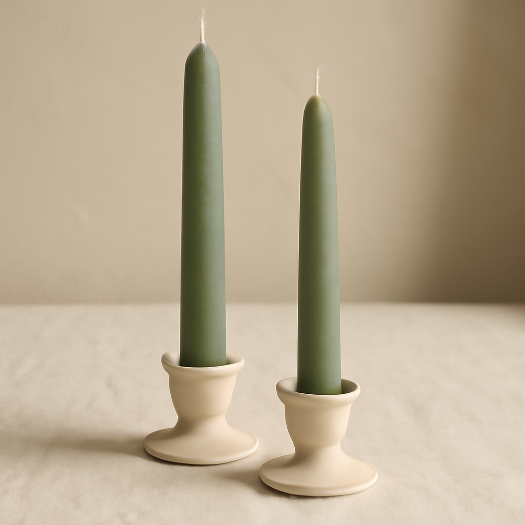 Pair of sage taper candles hand-poured for home styling