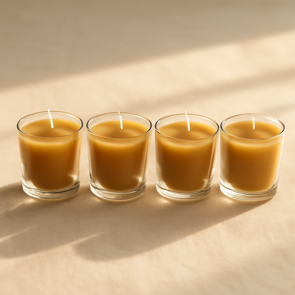 Hand-poured amber scented votives for warm, everyday home styling