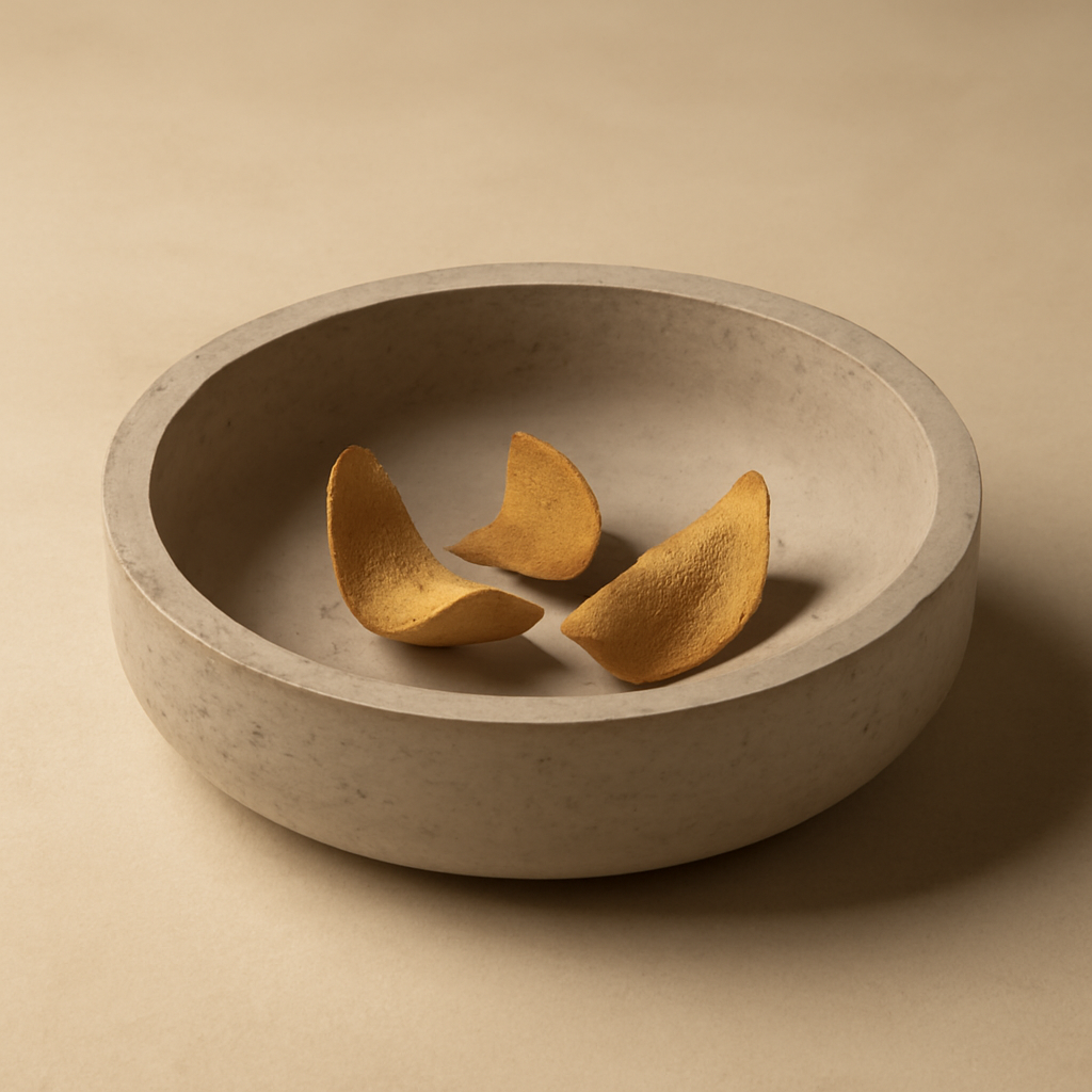 Shallow cement bowl with a raw, tactile finish
