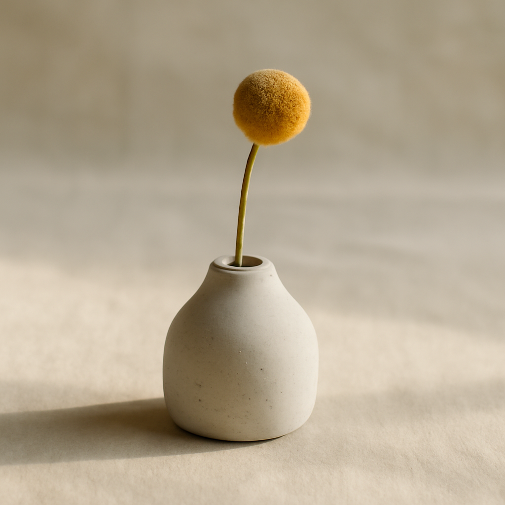Small cement bud vase with a clean, hand-finished look