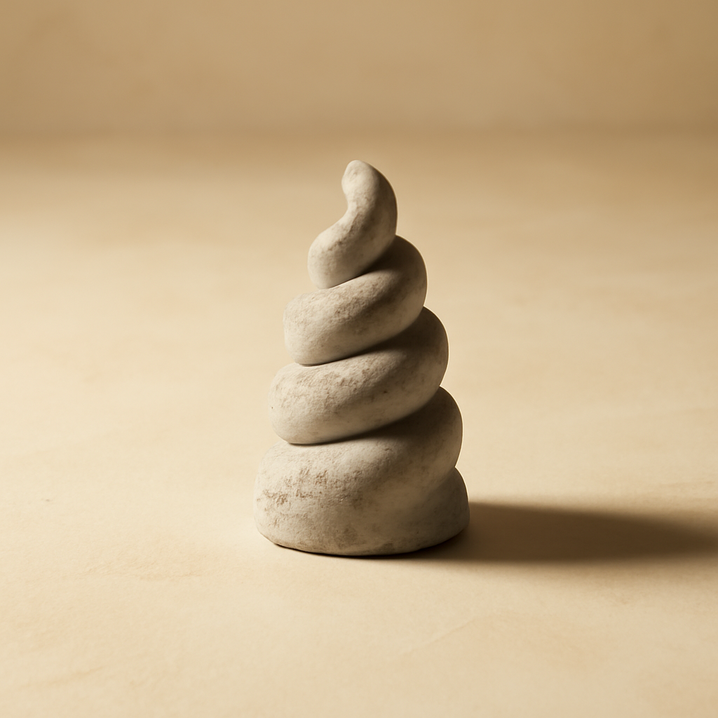 Hand-finished cement spiral sculpture with a modern sculptural form