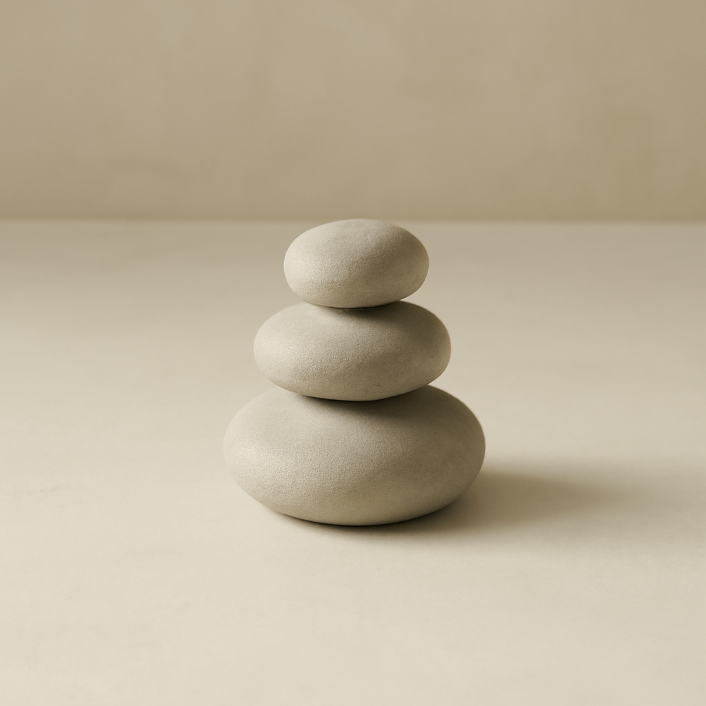 Hand-finished stacked stones sculpture in cement
