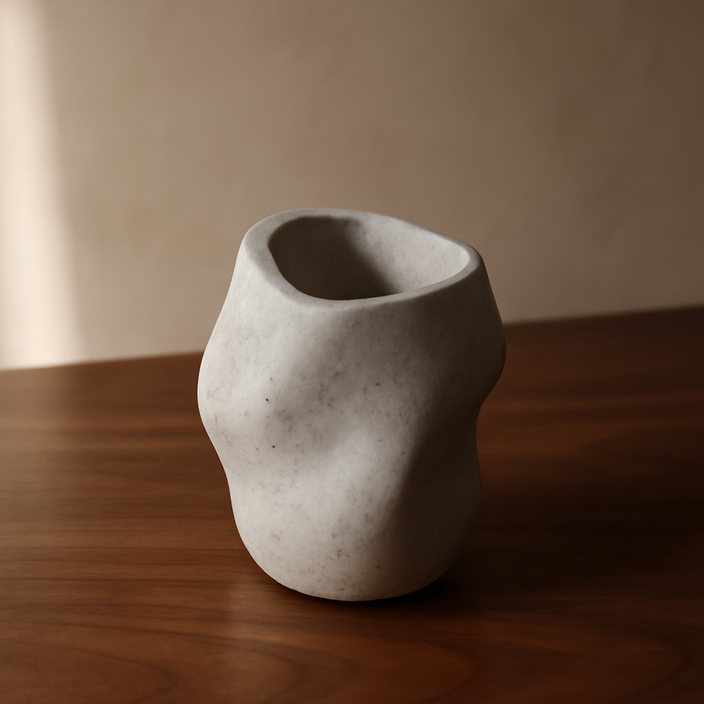 Small hand-finished cement sculpture with a sculptural form