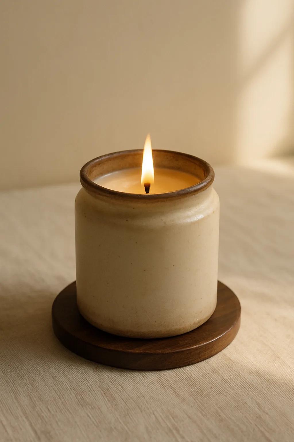 Christmas bowl candle with wax snowflakes, stockings and gift motifs