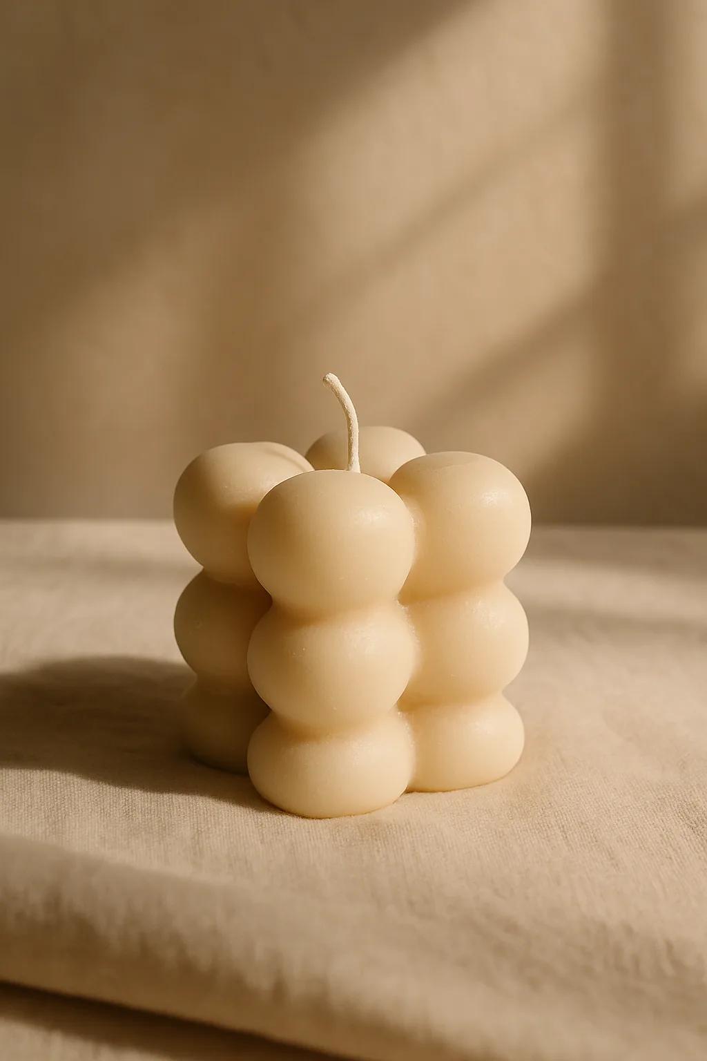 Set of four bubble-shaped Christmas candles in festive colours
