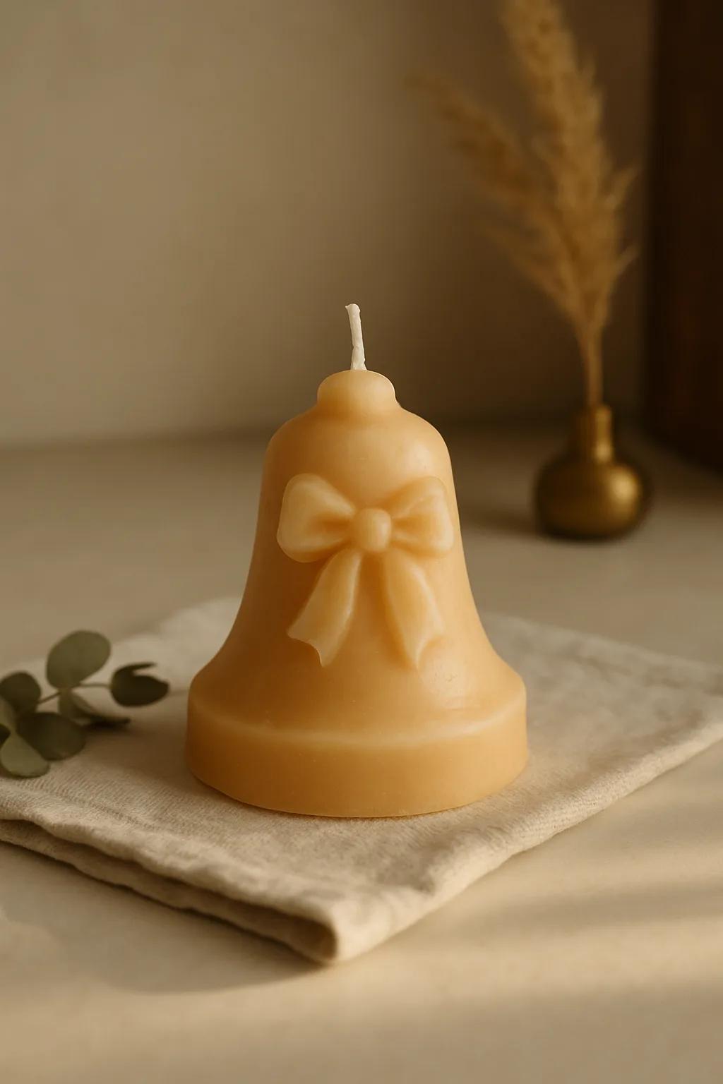 Bell-shaped Christmas candle in festive colours