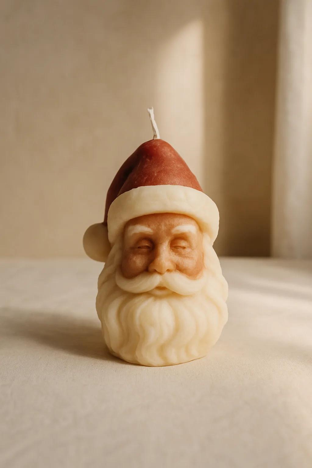Santa Claus-shaped sculpted candle for festive holiday decor