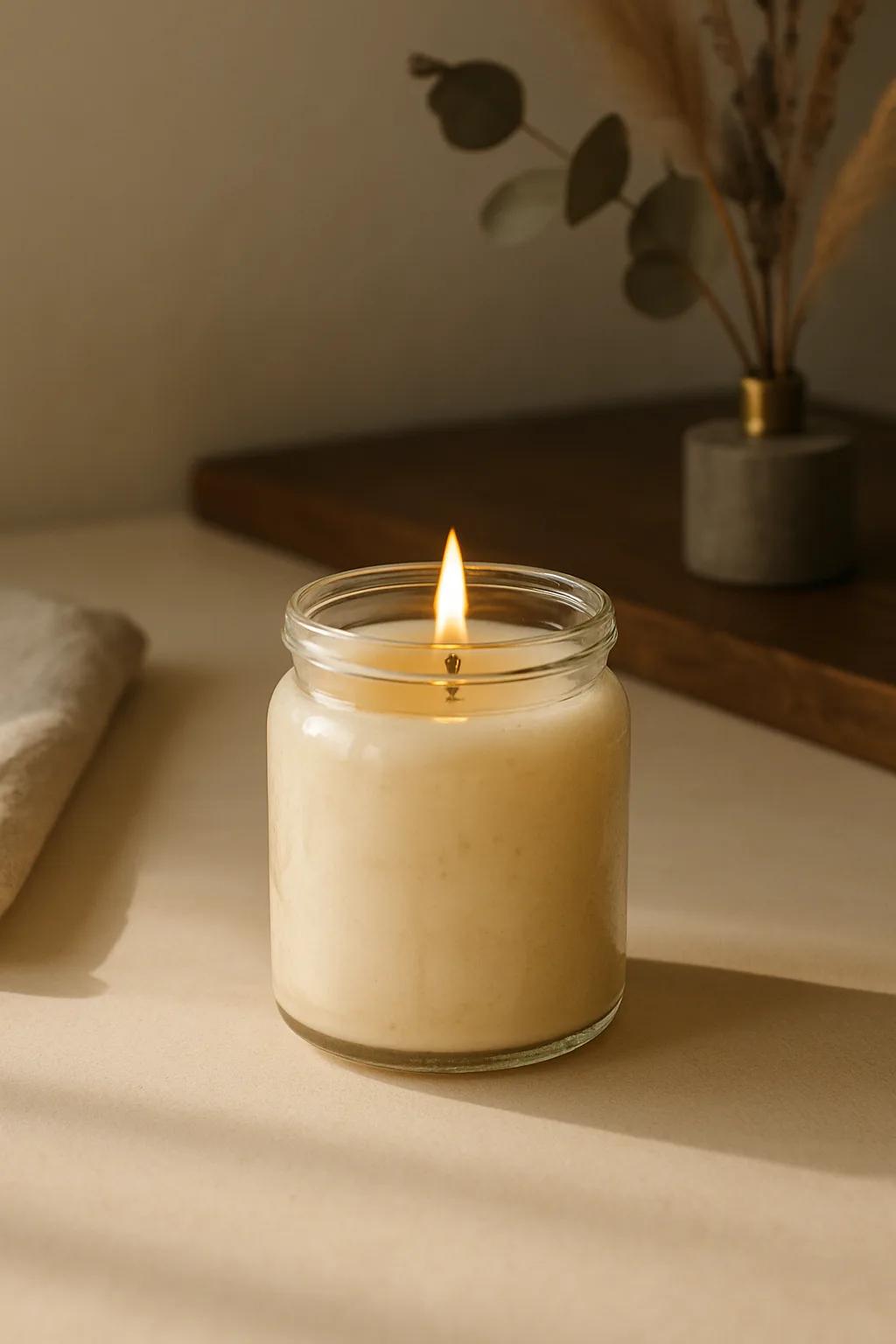 Candy jar shaped scented candle on a shelf