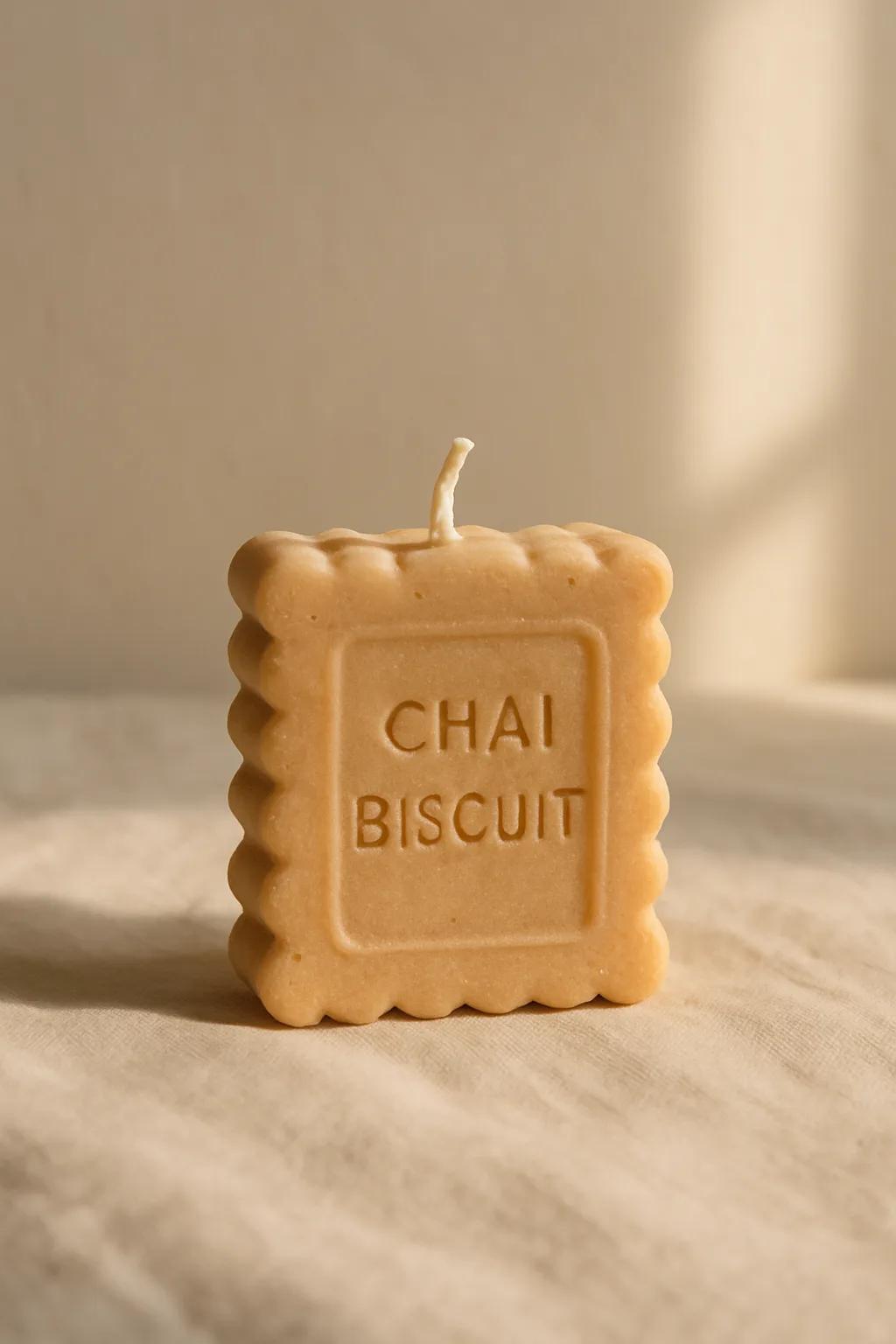 Sculpted chai biscuit candle in soy wax with warm spiced scent