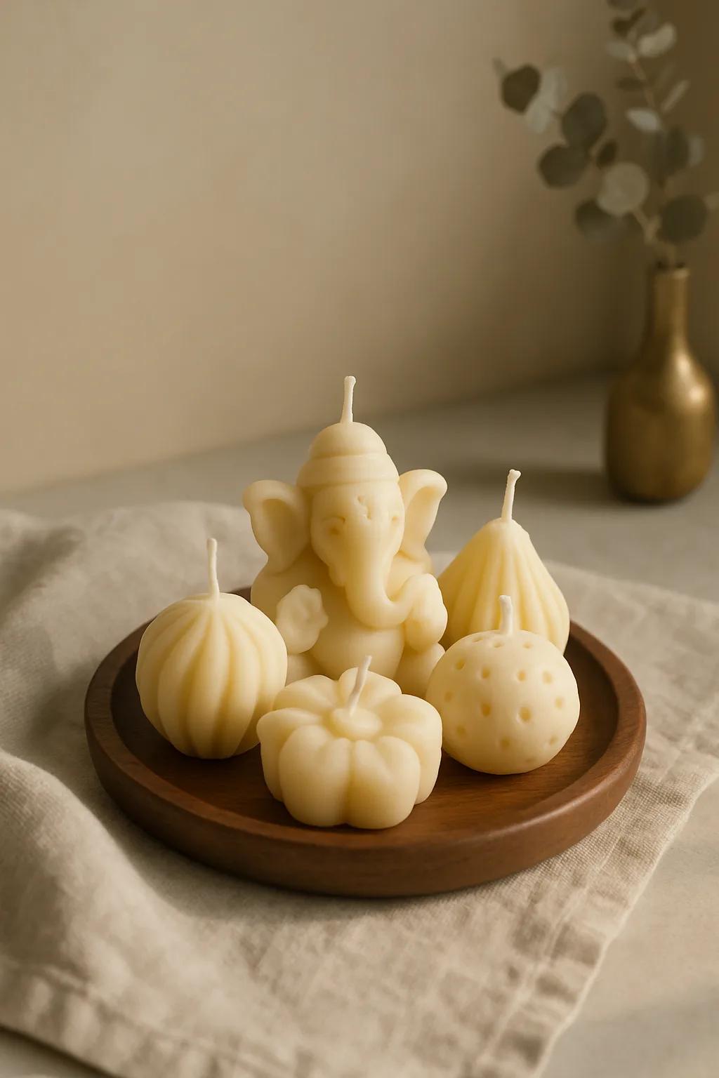 Scented Diwali sweet platter candles shaped like Indian sweets