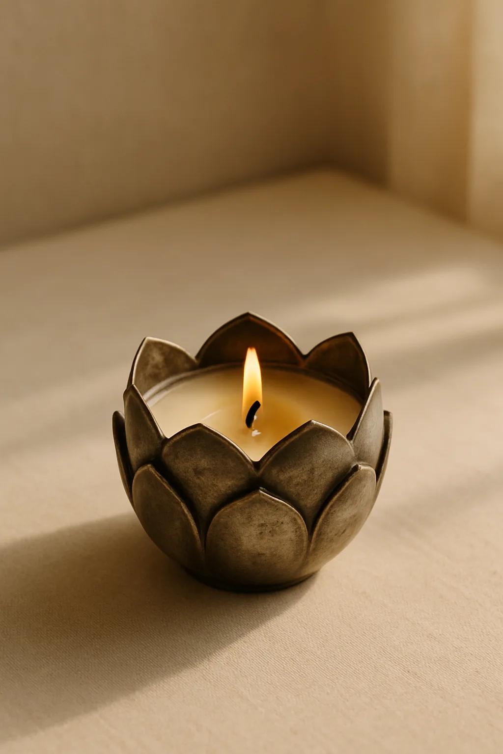 Scented metal lotus candle in a lotus flower shape