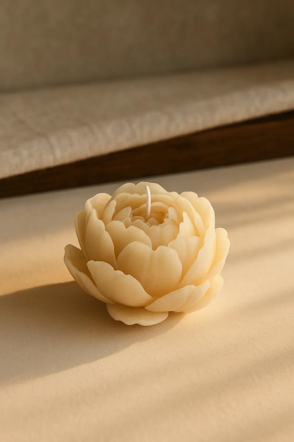 Peony flower candle in sculpted form with a soft floral scent