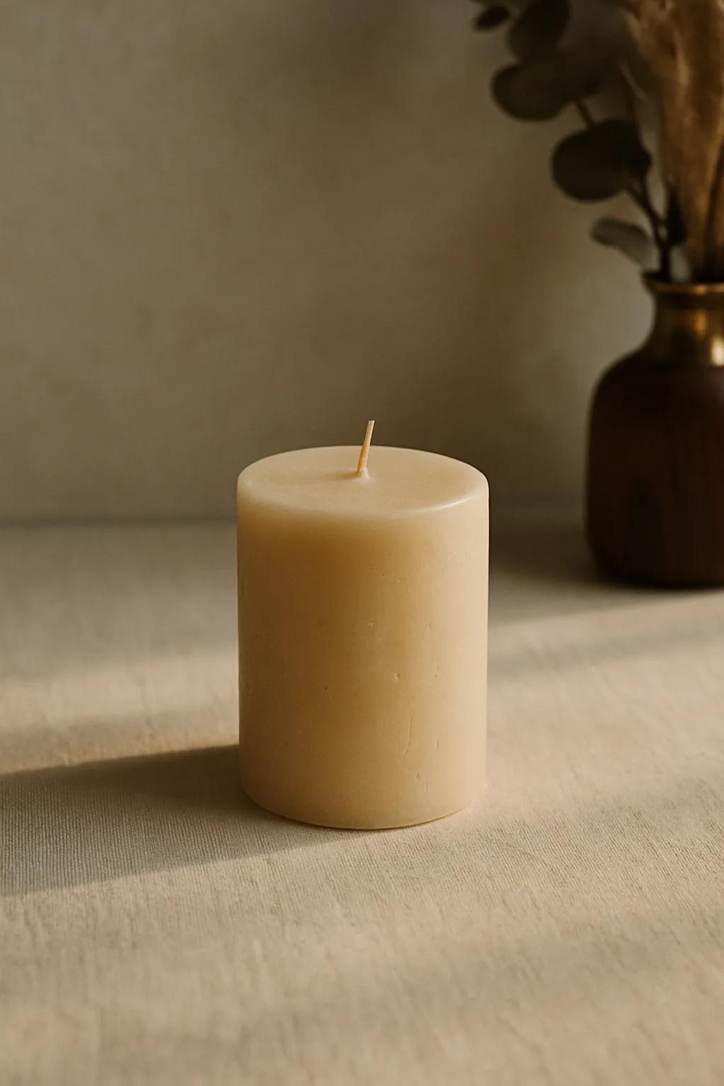 Scented pillar candle in soy wax with a steady flame