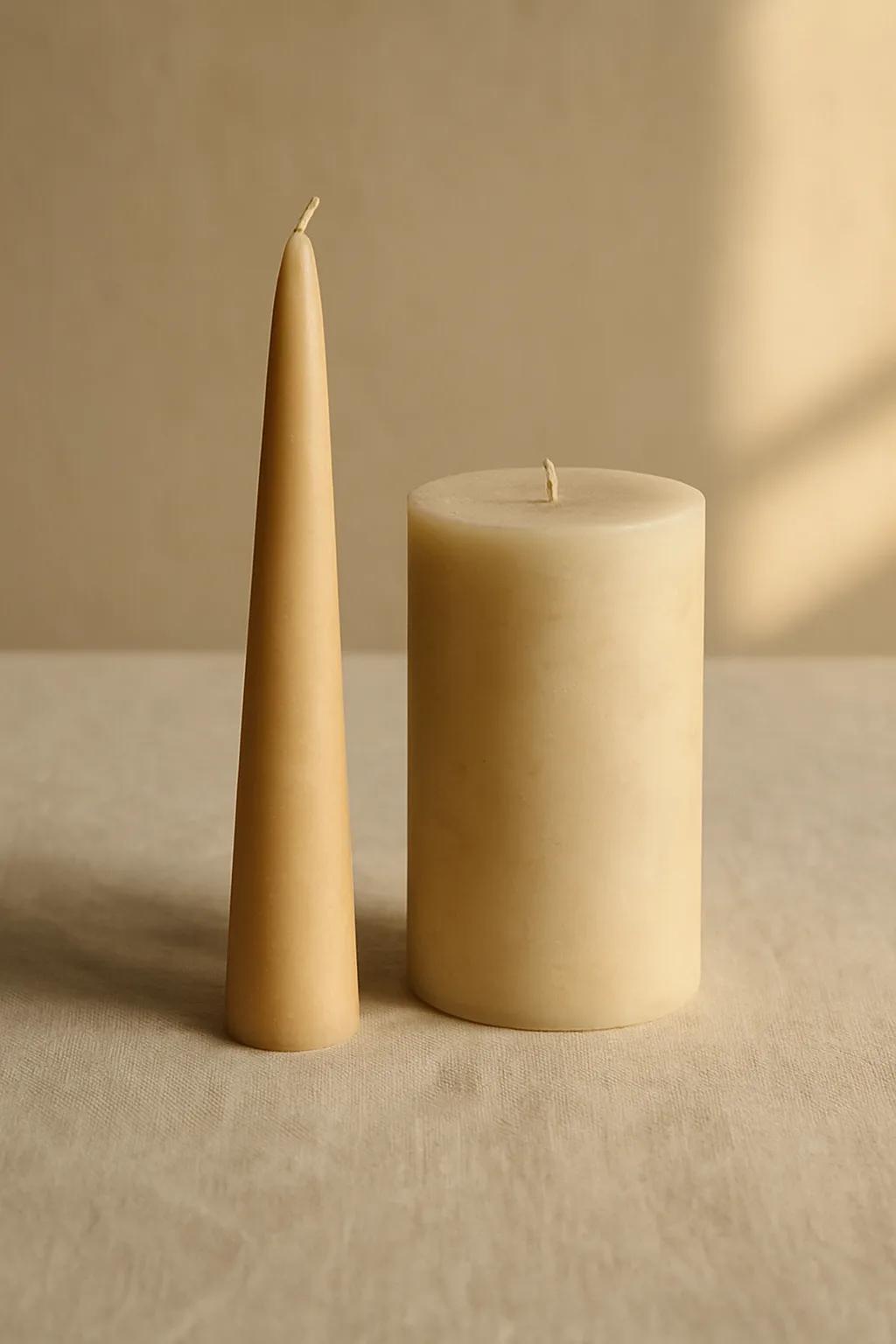Cone-topped scented pillar candle in plain cylindrical form