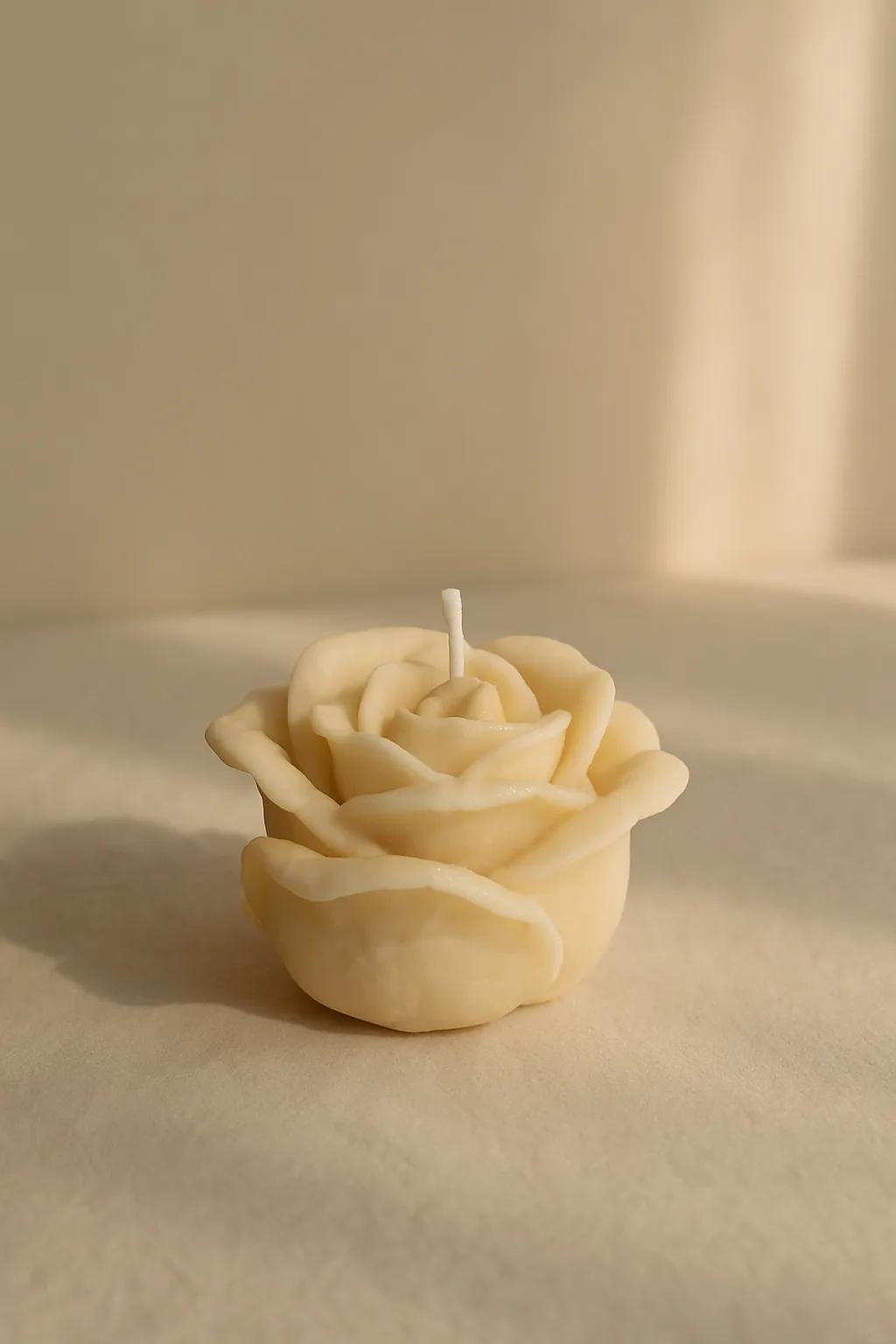 Scented rose flower candle in soy wax, sculpted like a rose