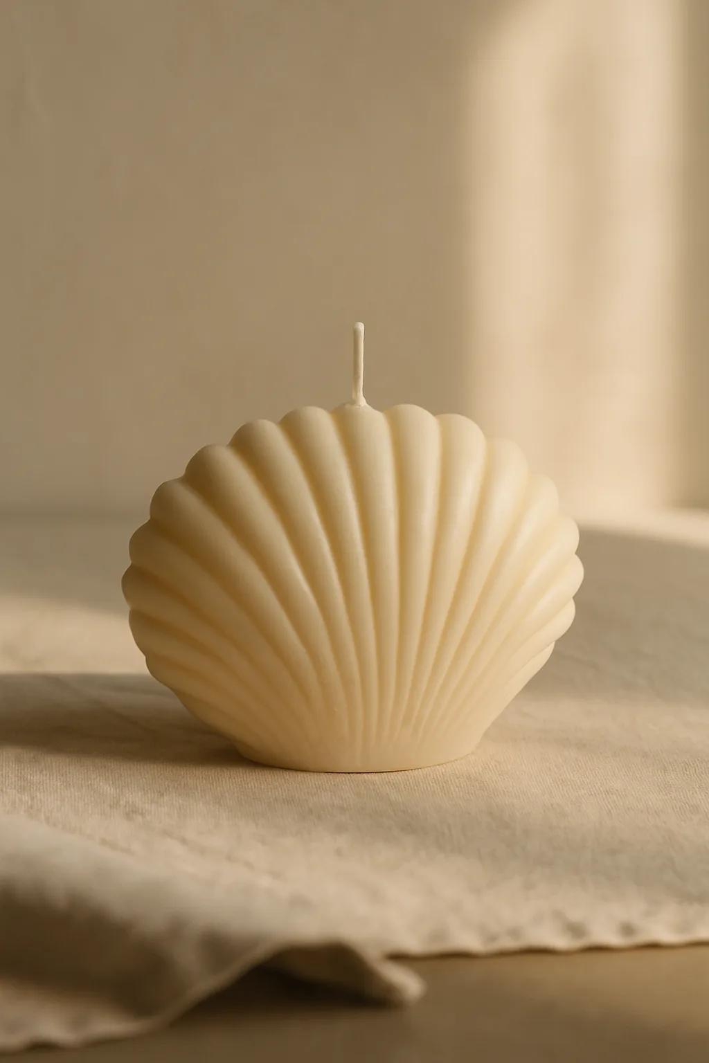 Sculpted sea shell candle in soy wax with a marine fragrance