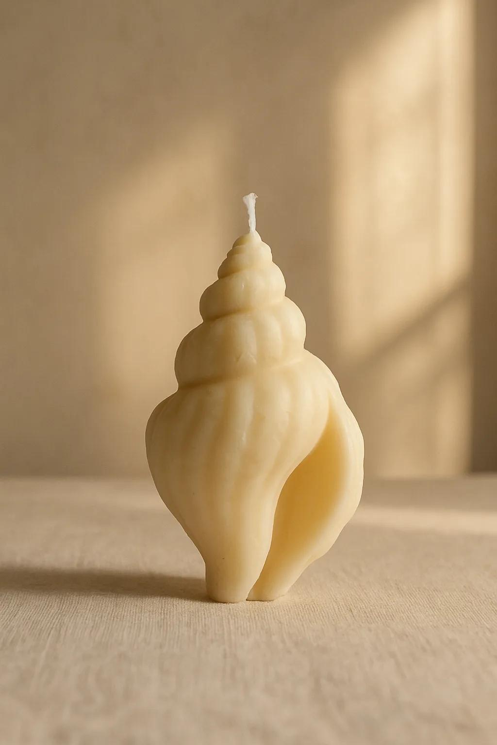 Shankh-shaped scented soy wax candle for rituals and calm interiors