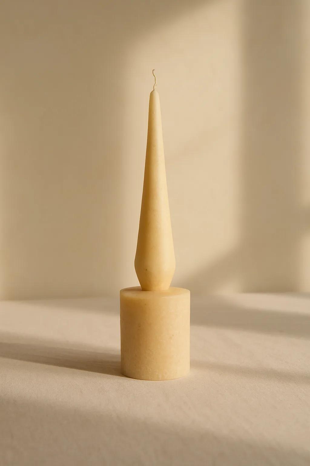Scented taper pillar candle in a tapered form for table styling