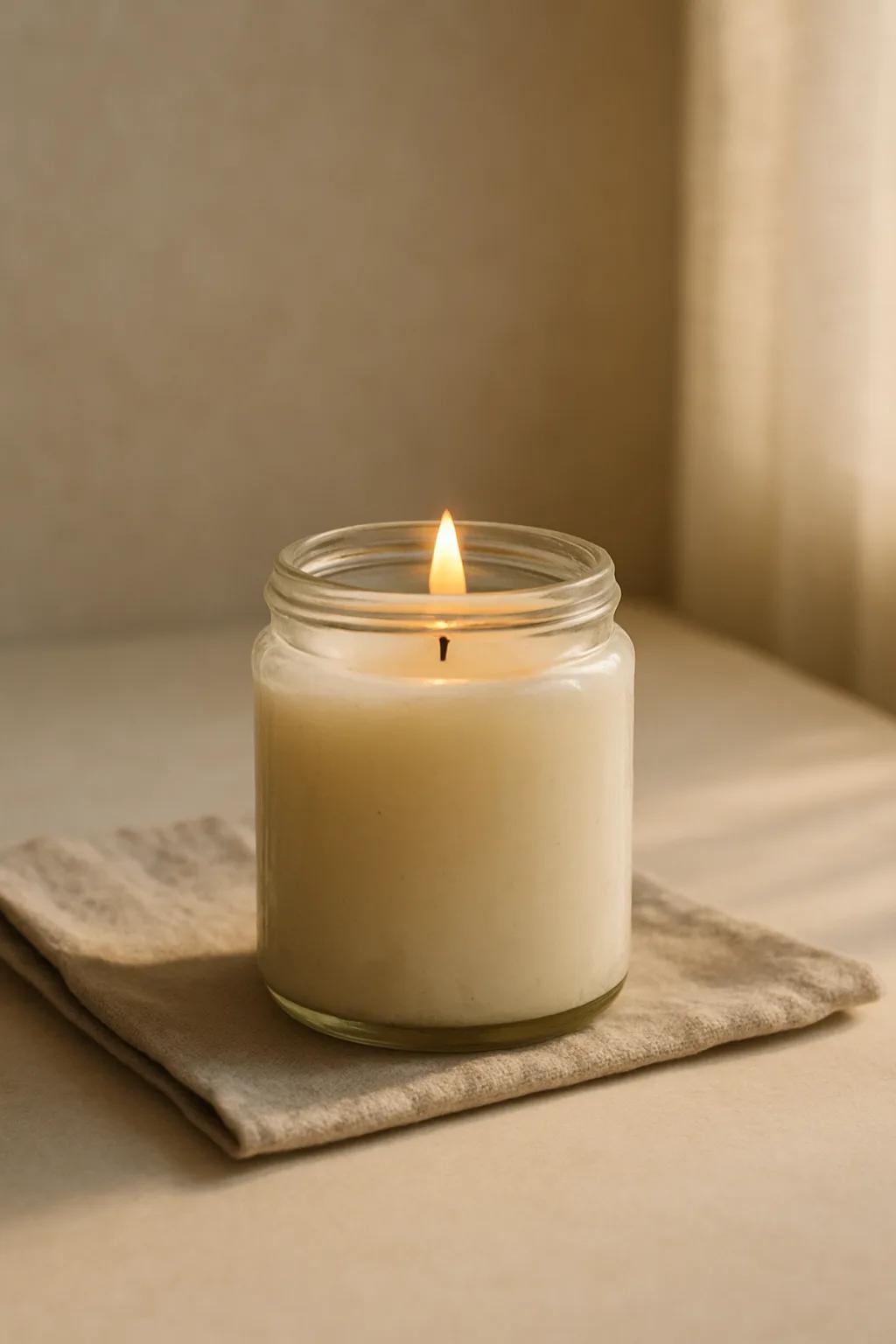 Scented votive jar candle in a sleek glass jar