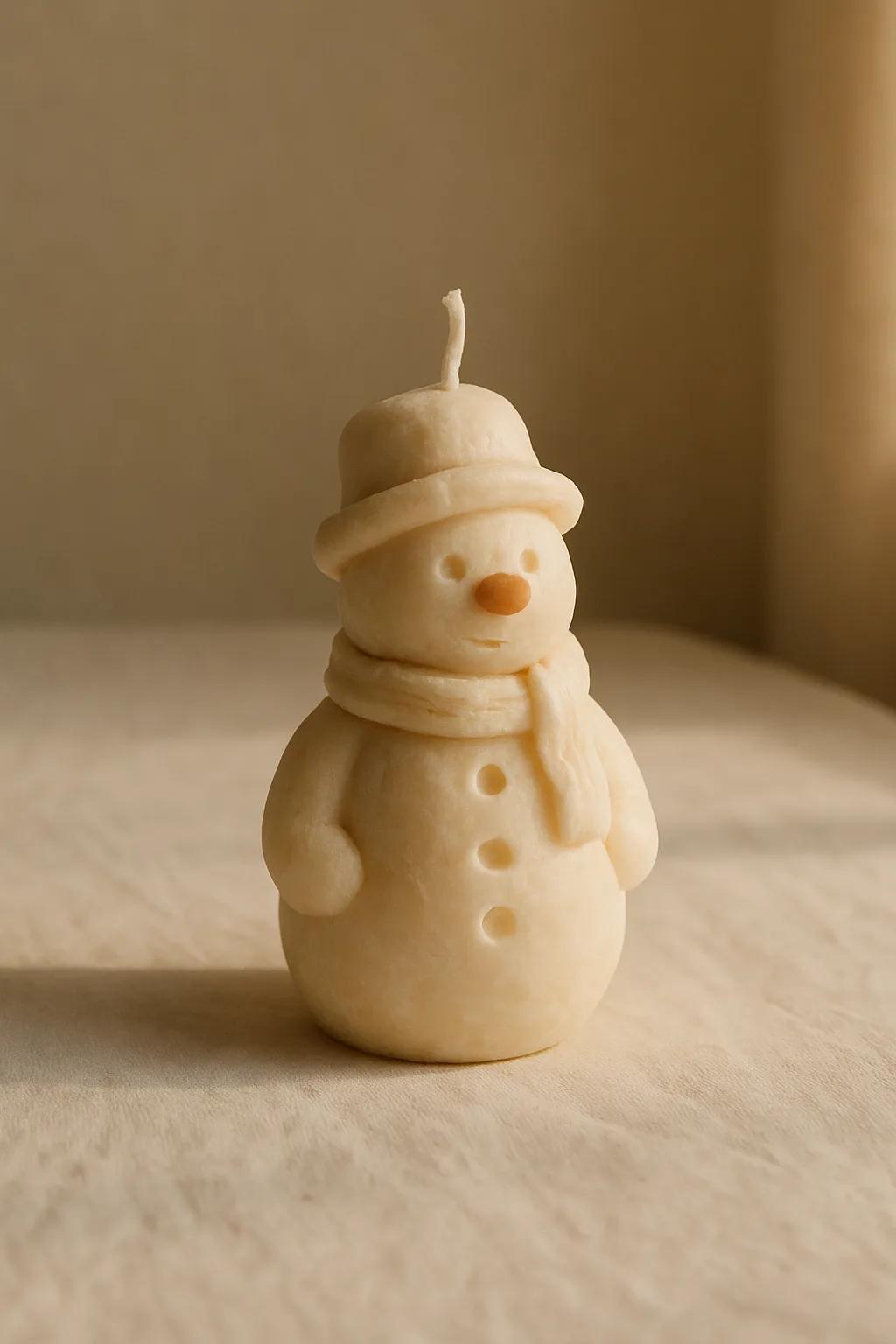 Colourful snowman-shaped sculpted candles for holiday decor